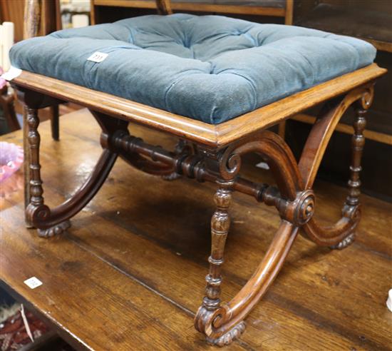 A Victorian rosewood stool, W.56cm